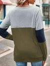 Color Block Cutout Round Neck Long Sleeve T-Shirt Women's T-Shirts - Tophatter Daily Deals