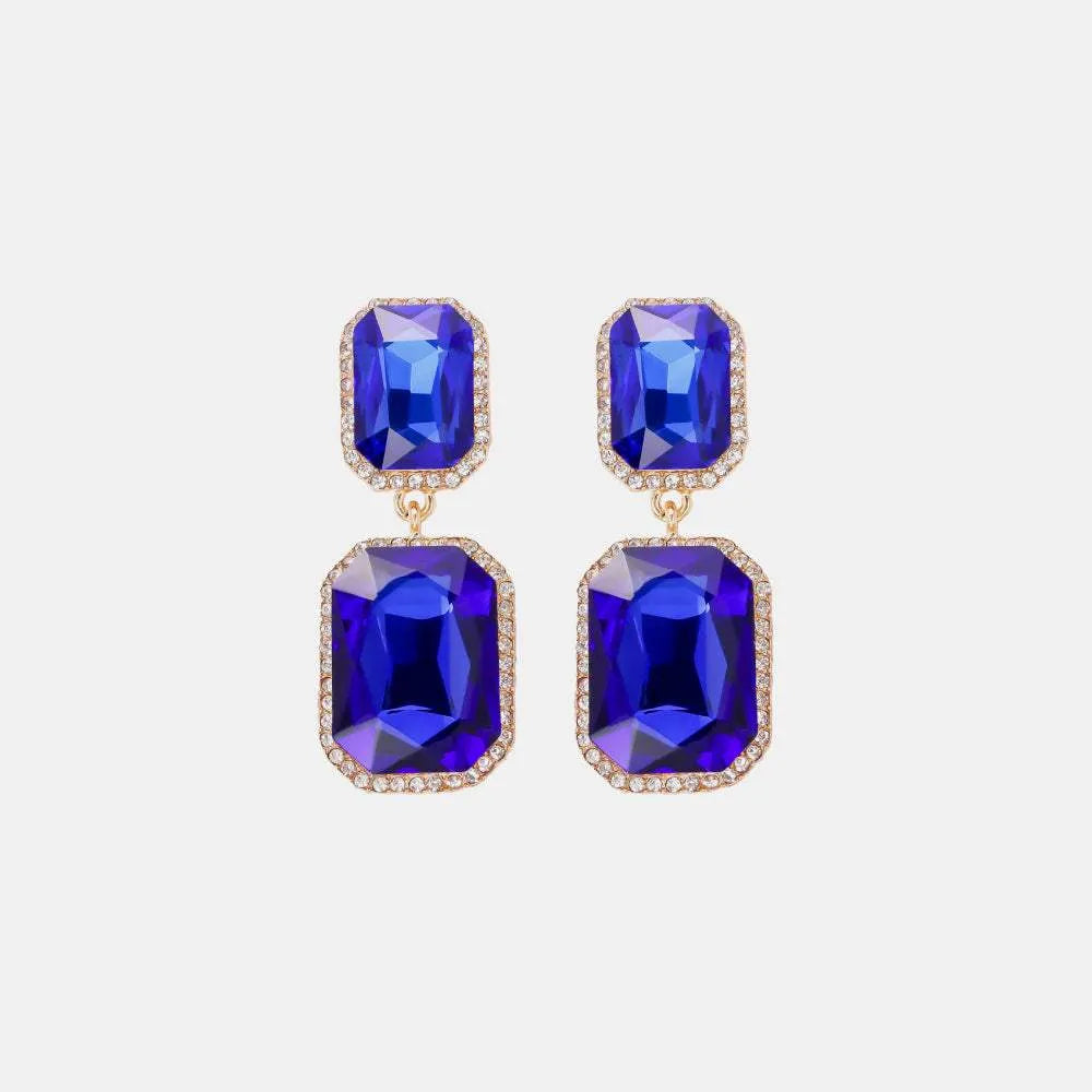 Geometrical Shape Glass Stone Dangle Earrings Royal Blue One Size Earrings - Tophatter Daily Deals