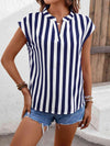 Striped Notched Neck Cap Sleeve Blouse Blouses - Tophatter Daily Deals