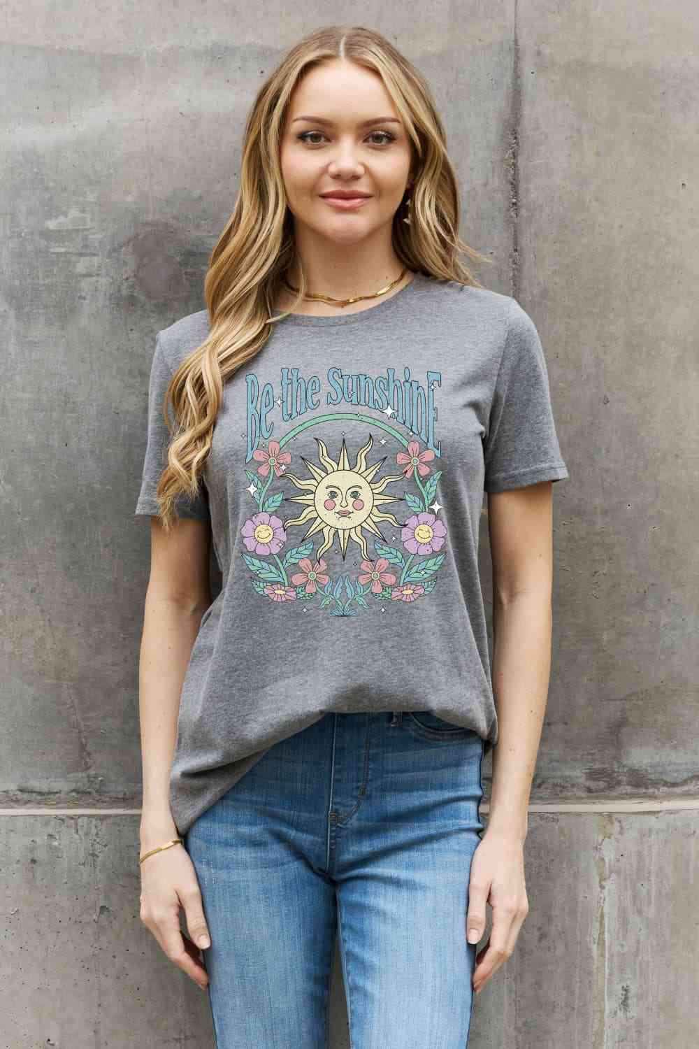 Simply Love Simply Love Full Size BE THE SUNSHINE Graphic Cotton Tee Charcoal Women's T-Shirts - Tophatter Daily Deals