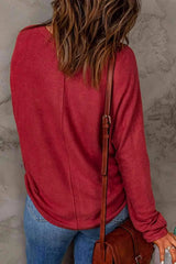 Seam Detail Round Neck Long Sleeve Top Women's T-Shirts - Tophatter Daily Deals