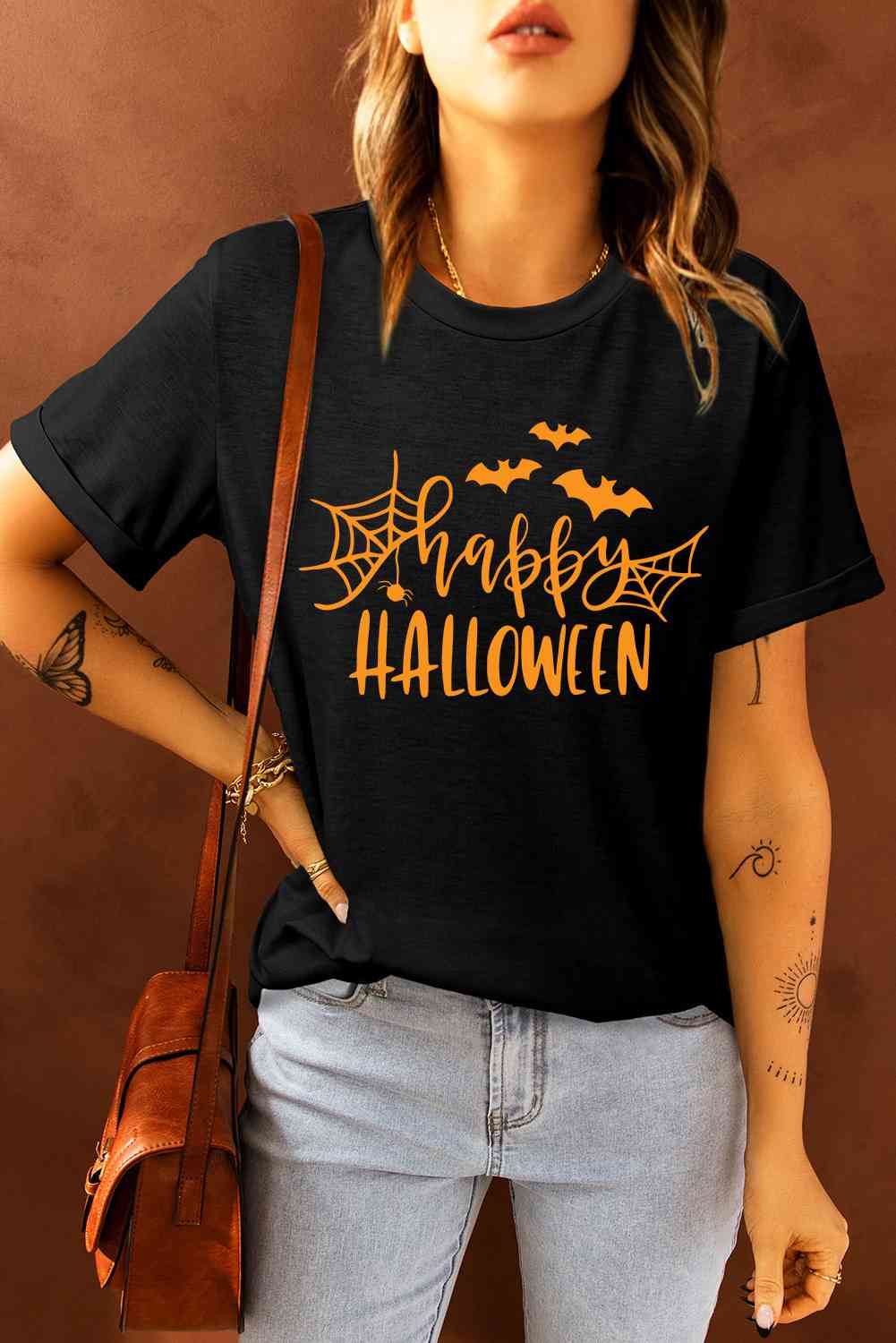 Round Neck Short Sleeve HAPPY HALLOWEEN Graphic T-Shirt Women's T-Shirts - Tophatter Daily Deals