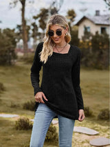 Full Size Ribbed Square Neck Long Sleeve T-Shirt Women's T-Shirts - Tophatter Daily Deals