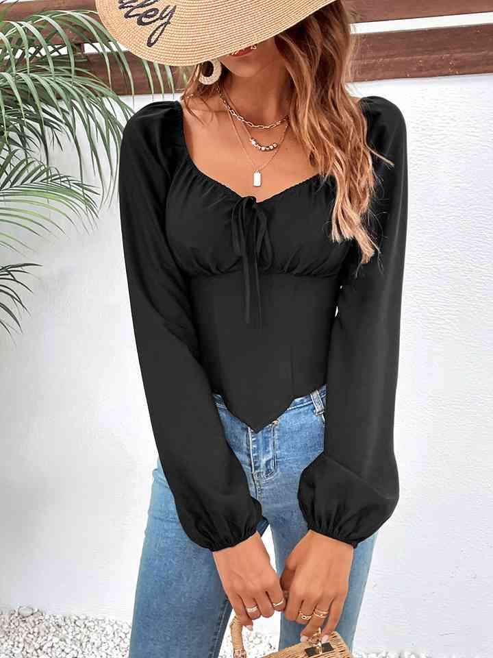 Raglan Sleeve Square Neck Blouse Black Blouses - Tophatter Daily Deals