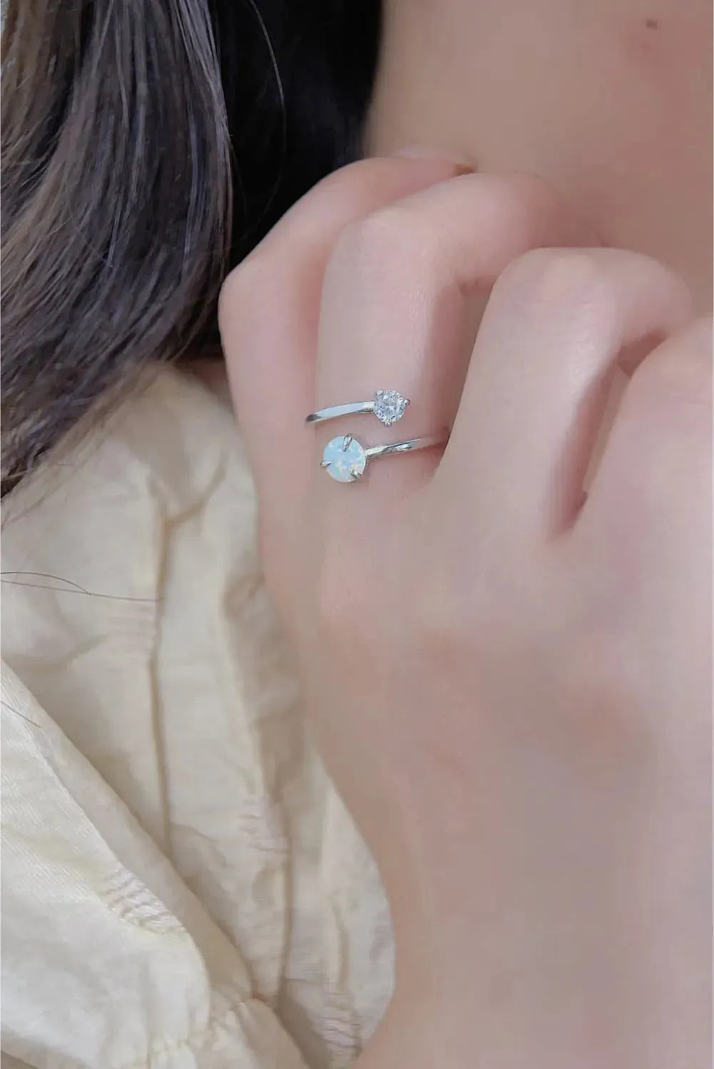 Opal 925 Sterling Silver Bypass Ring Opal - Tophatter Daily Deals