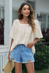 Applique Puff Sleeve Square Neck Blouse Blouses - Tophatter Daily Deals