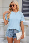 Openwork Round Neck Short Sleeve T-Shirt Women's T-Shirts - Tophatter Daily Deals