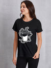 Coffee Round Neck Short Sleeve T-Shirt Black Women's T-Shirts - Tophatter Daily Deals