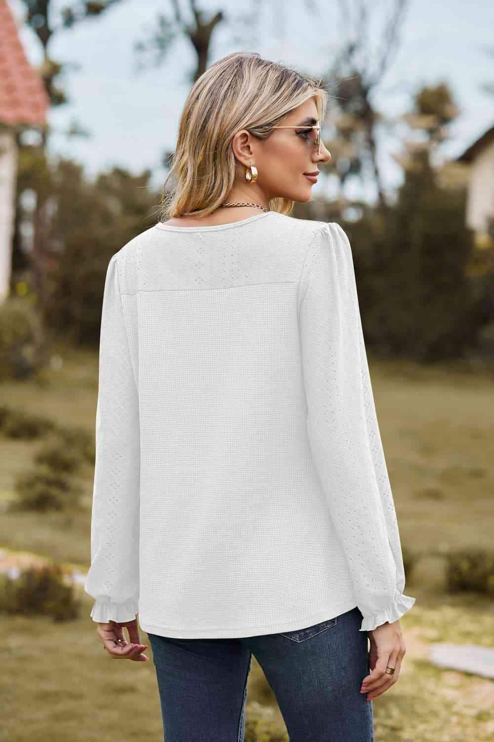 Round Neck Puff Sleeve Blouse Blouses - Tophatter Daily Deals