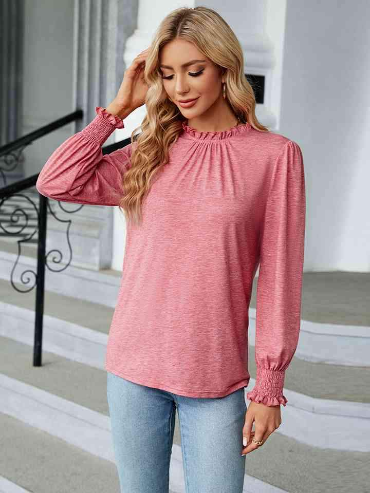 Round Neck Flounce Sleeve Blouse Women's T-Shirts - Tophatter Daily Deals