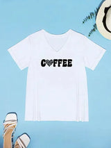 COFFEE V-Neck Short Sleeve T-Shirt Women's T-Shirts - Tophatter Daily Deals