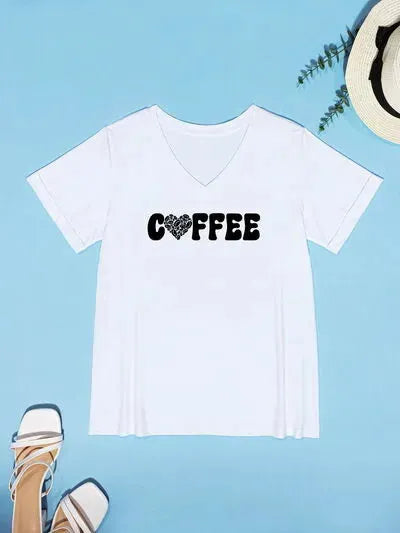 COFFEE V-Neck Short Sleeve T-Shirt Women's T-Shirts - Tophatter Daily Deals