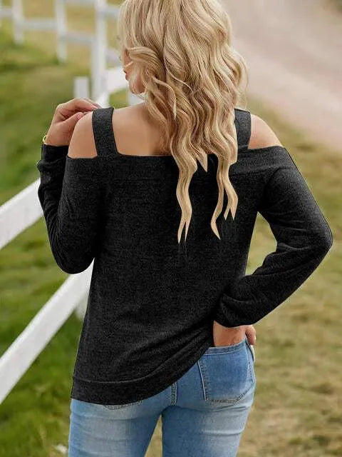 Full Size Cutout Cold Shoulder Blouse Blouses - Tophatter Daily Deals
