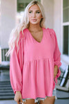 V-Neck Babydoll Top Carnation Pink Blouses - Tophatter Daily Deals