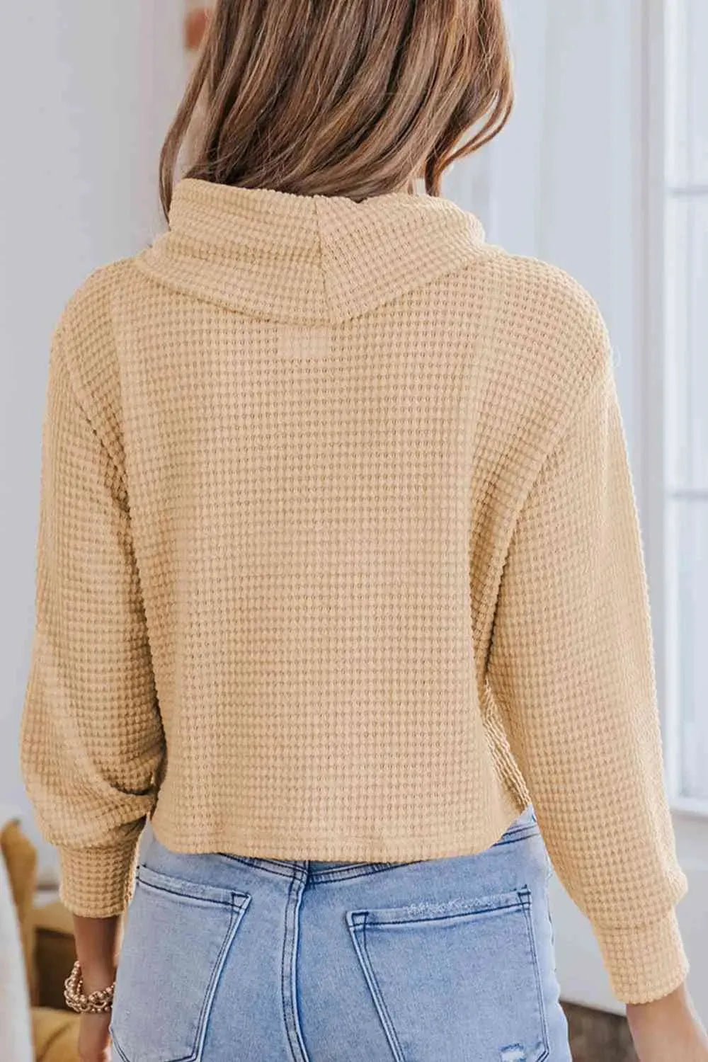 Waffle-Knit High Neck Top Blouses - Tophatter Daily Deals