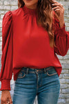 Mock Neck Puff Sleeve Blouse Deep Red Blouses - Tophatter Daily Deals