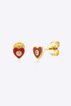 Zircon 925 Sterling Silver Heart Stud Earrings Deep Red One Size Earrings - Tophatter Daily Deals