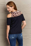 Leopard Print Round Neck Cold Shoulder Blouse Blouses - Tophatter Daily Deals