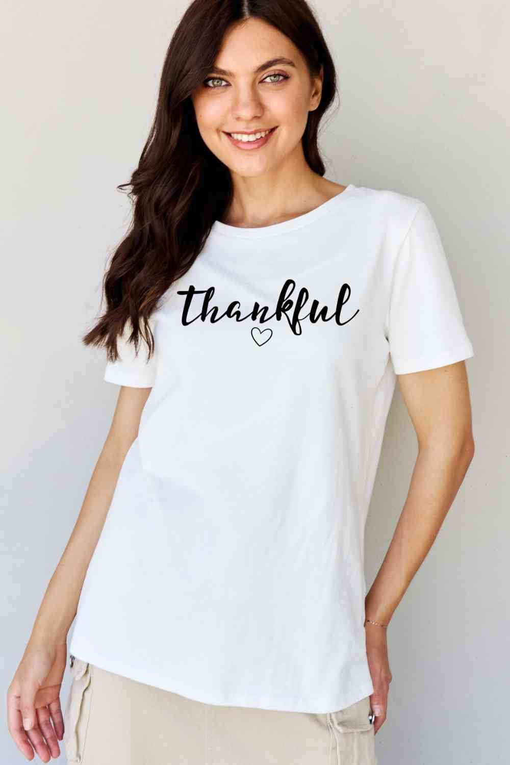 Simply Love Full Size THANKFUL Graphic T-Shirt Women's T-Shirts - Tophatter Daily Deals