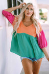 Color Block V-Neck Babydoll Blouse Blouses - Tophatter Daily Deals