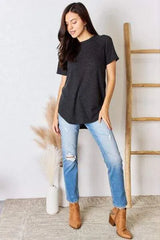 Zenana Waffle Knit Short Sleeve Slit T-Shirt Blouses - Tophatter Daily Deals