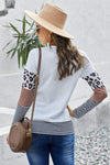 Waffle-Knit Leopard Round Neck Long Sleeve T-Shirt Women's T-Shirts - Tophatter Daily Deals