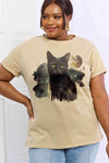 Simply Love Full Size Black Cat Graphic Cotton Tee Taupe Women's T-Shirts - Tophatter Daily Deals