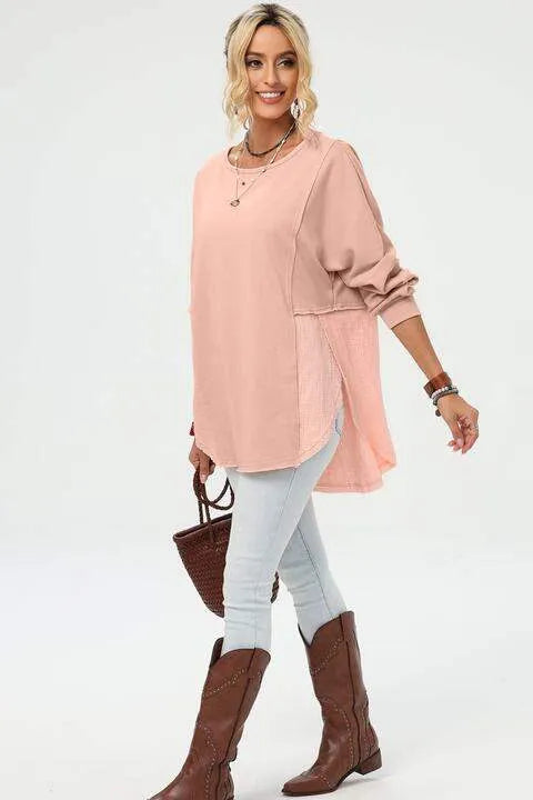 Curved Hem Dolman Sleeve Top Blouses - Tophatter Daily Deals