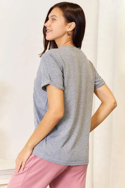 Simply Love Heart Graphic Cuffed Short Sleeve T-Shirt Women's T-Shirts - Tophatter Daily Deals