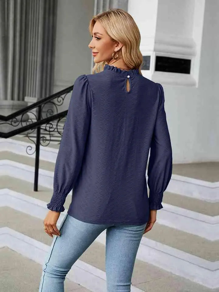 Round Neck Flounce Sleeve Blouse Blouses - Tophatter Daily Deals