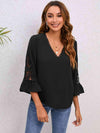 V-Neck Lace Detail Flounce Sleeve Blouse Blouses - Tophatter Daily Deals