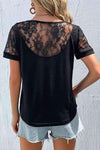 Spliced Lace Round Neck Short Sleeve Top Blouses - Tophatter Daily Deals