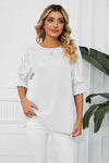 Pleated Flounce Sleeve Keyhole Blouse Blouses - Tophatter Daily Deals