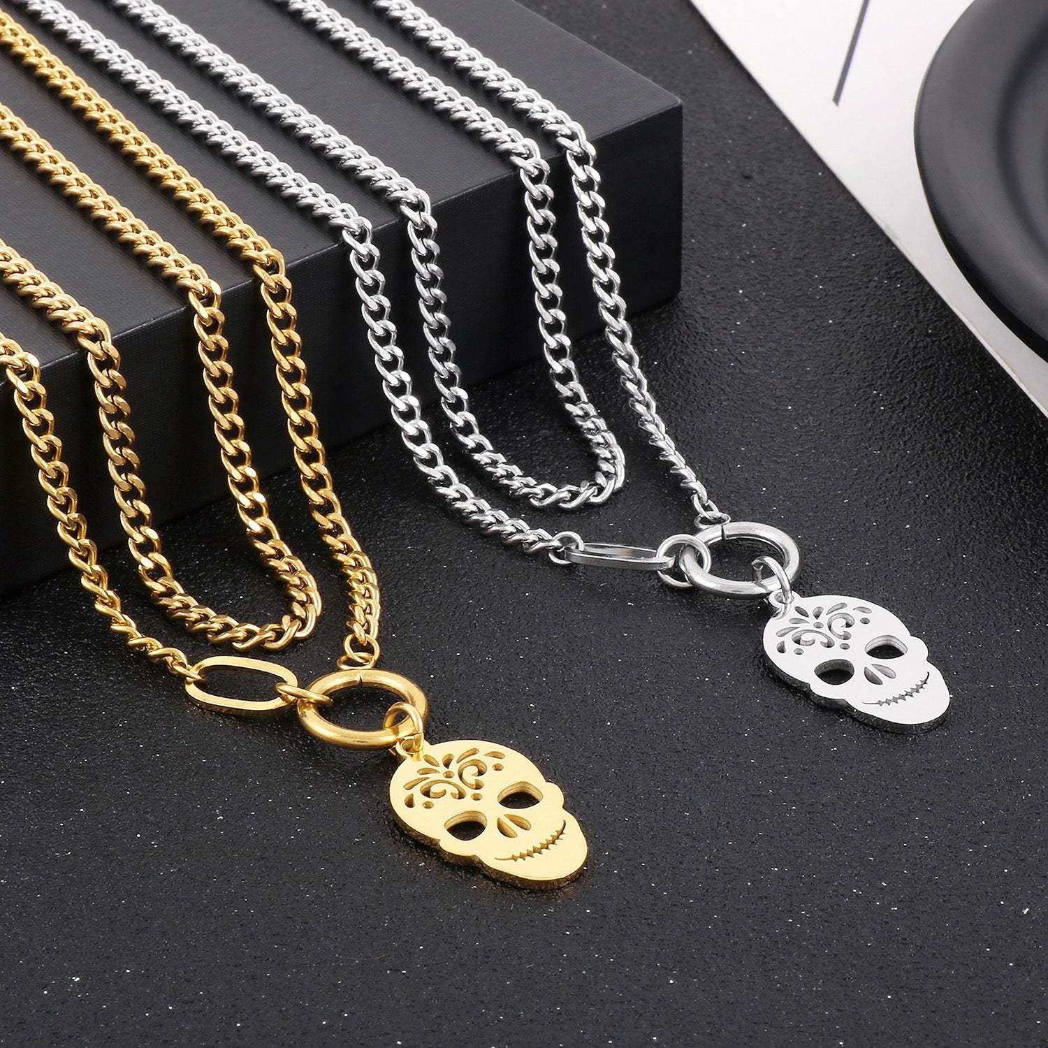 Skull Shape Double-Layered Pendant Necklace Necklaces - Tophatter Daily Deals