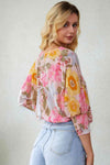 Floral Round Neck Three-Quarter Sleeve Top Blouses - Tophatter Daily Deals