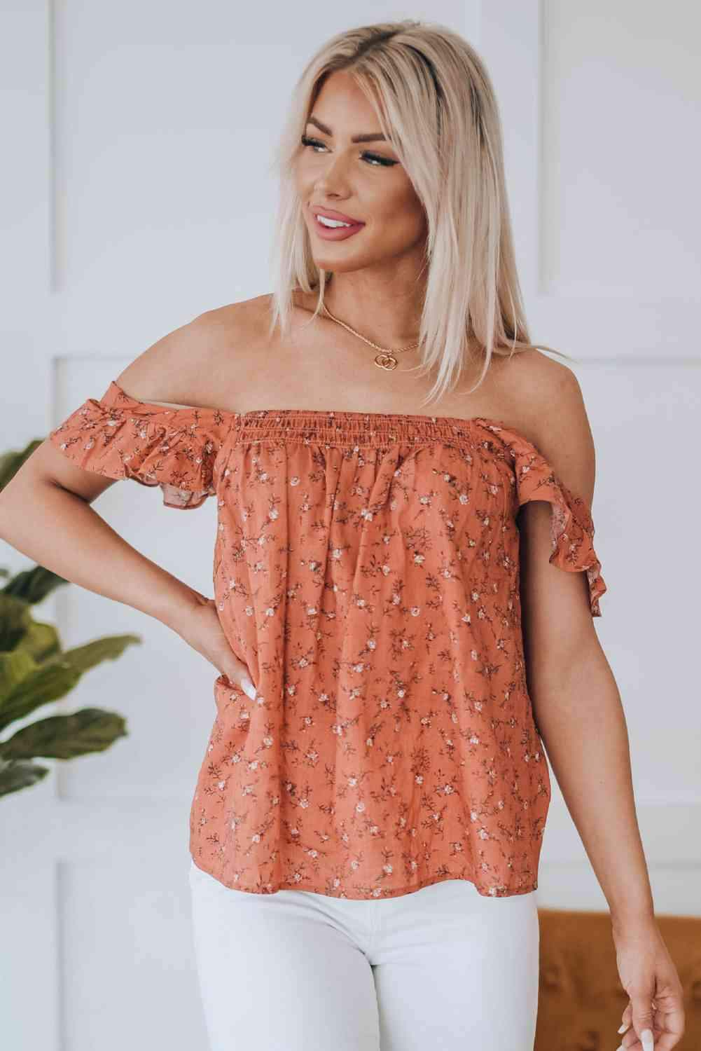 Floral Smocked Square Neck Top Blouses - Tophatter Daily Deals