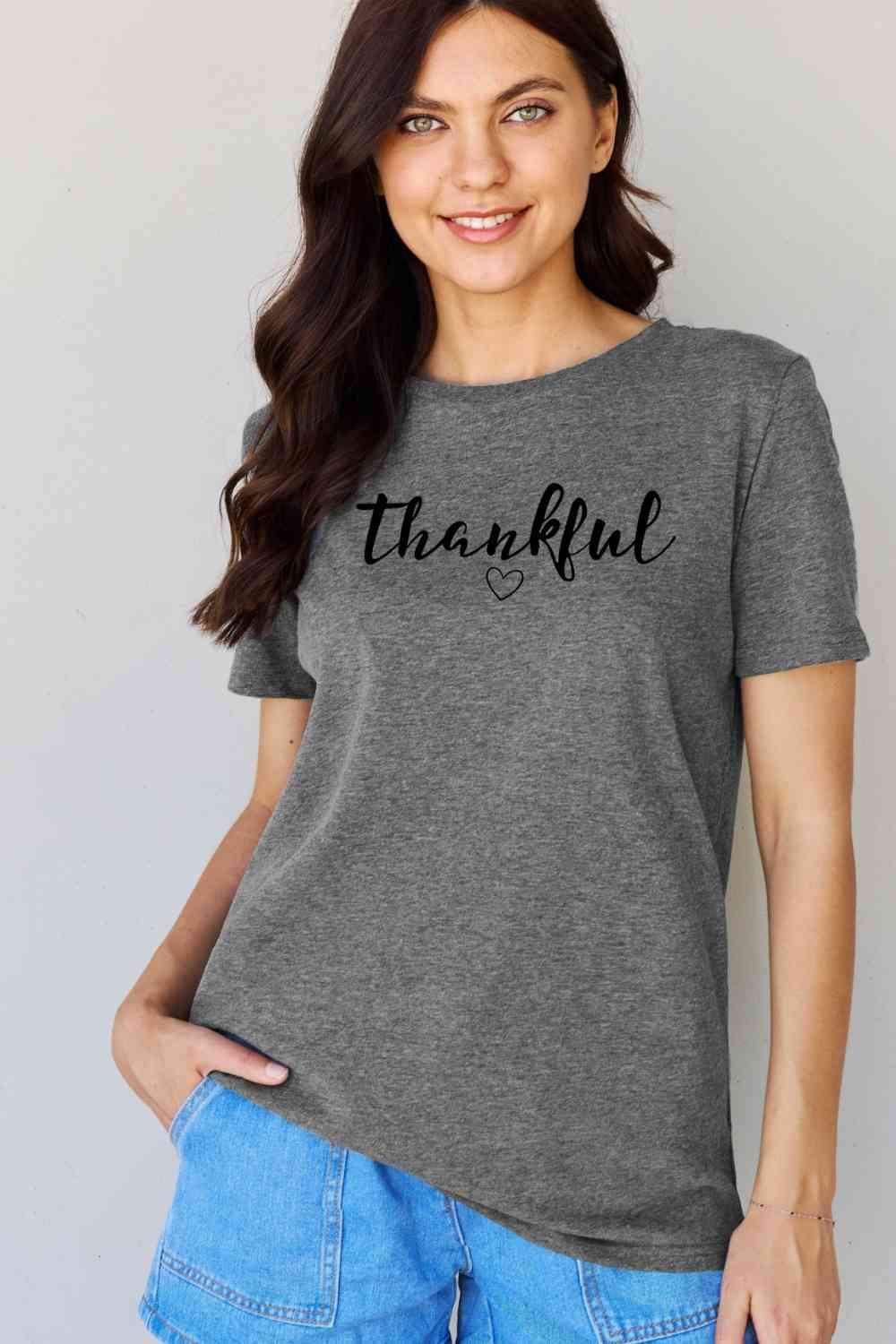 Simply Love Full Size THANKFUL Graphic T-Shirt Women's T-Shirts - Tophatter Daily Deals