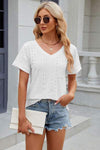 Eyelet V-Neck Short Sleeve T-Shirt Women's T-Shirts - Tophatter Daily Deals