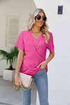 V-Neck Crisscross Short Sleeve Tee Deep Rose Women's T-Shirts - Tophatter Daily Deals