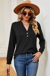 Notched Long Sleeve T-Shirt Women's T-Shirts - Tophatter Daily Deals