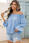 Off-Shoulder Flare Sleeve Smocked Neck Blouse Blouses - Tophatter Daily Deals