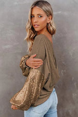 Sequin Waffle-Knit Blouse Blouses - Tophatter Daily Deals
