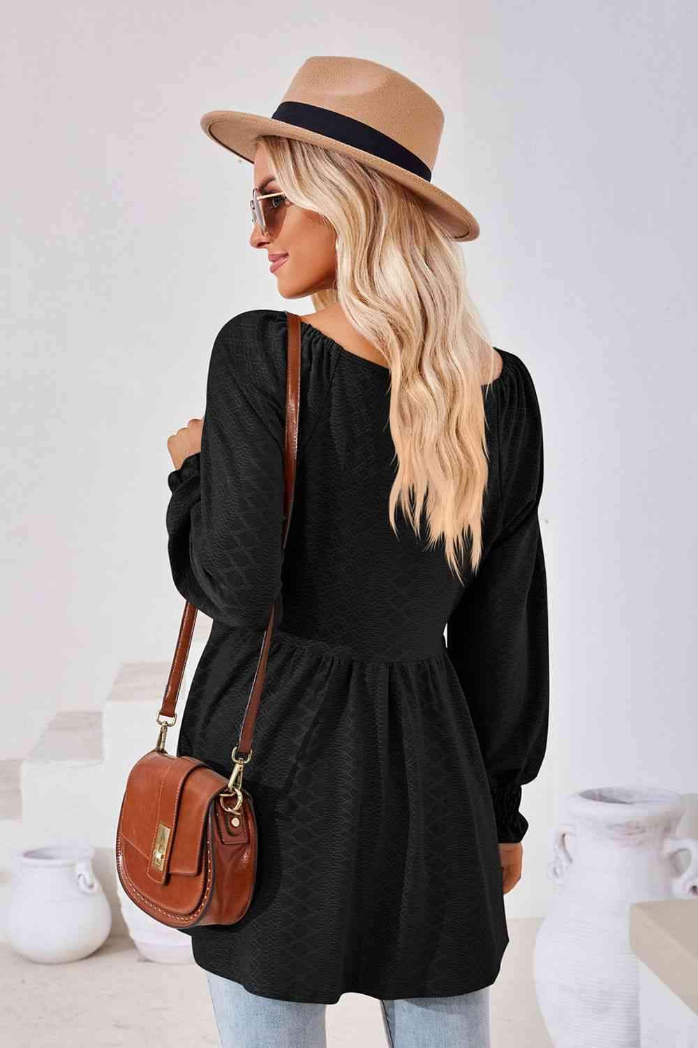 V-Neck Lantern Sleeve Blouse Blouses - Tophatter Daily Deals