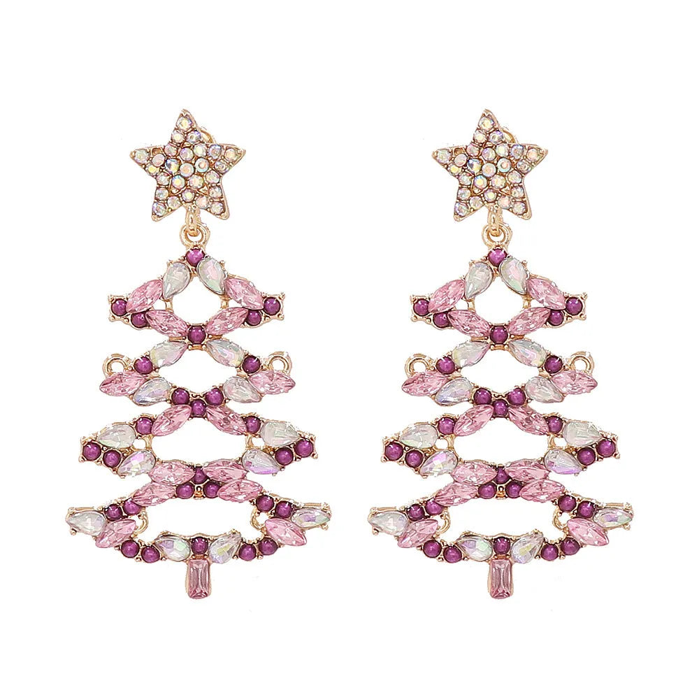 Christmas Tree Rhinestone Alloy Earrings Lilac One Size Earrings - Tophatter Daily Deals