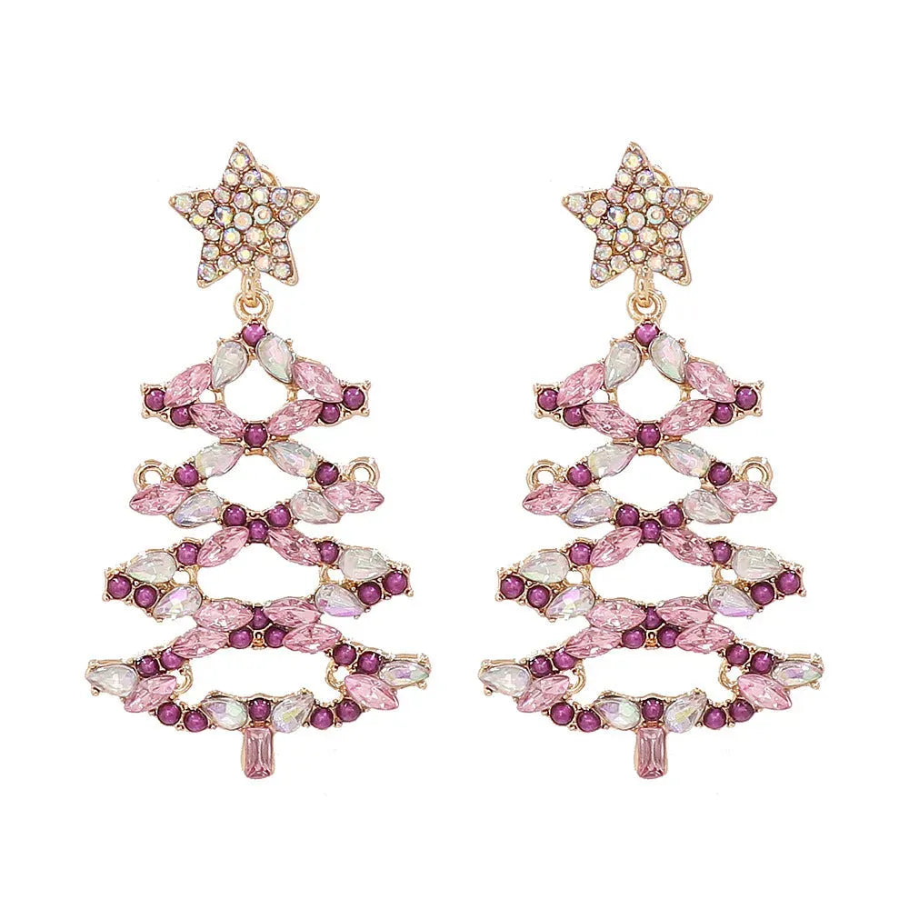 Christmas Tree Rhinestone Alloy Earrings Lilac One Size Earrings - Tophatter Daily Deals