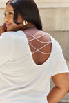 And The Why Pearly White Full Size Criss Cross Pearl Detail Open Back T-Shirt Women's T-Shirts - Tophatter Daily Deals