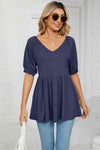 V-Neck Babydoll Top Navy Women's T-Shirts - Tophatter Daily Deals