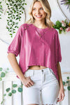 Distressed Asymmetric Hem Cropped Tee Shirt Rouge Pink Women's T-Shirts - Tophatter Daily Deals