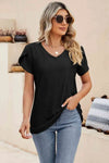 Eyelet Petal Sleeve V-Neck Knit Top Blouses - Tophatter Daily Deals