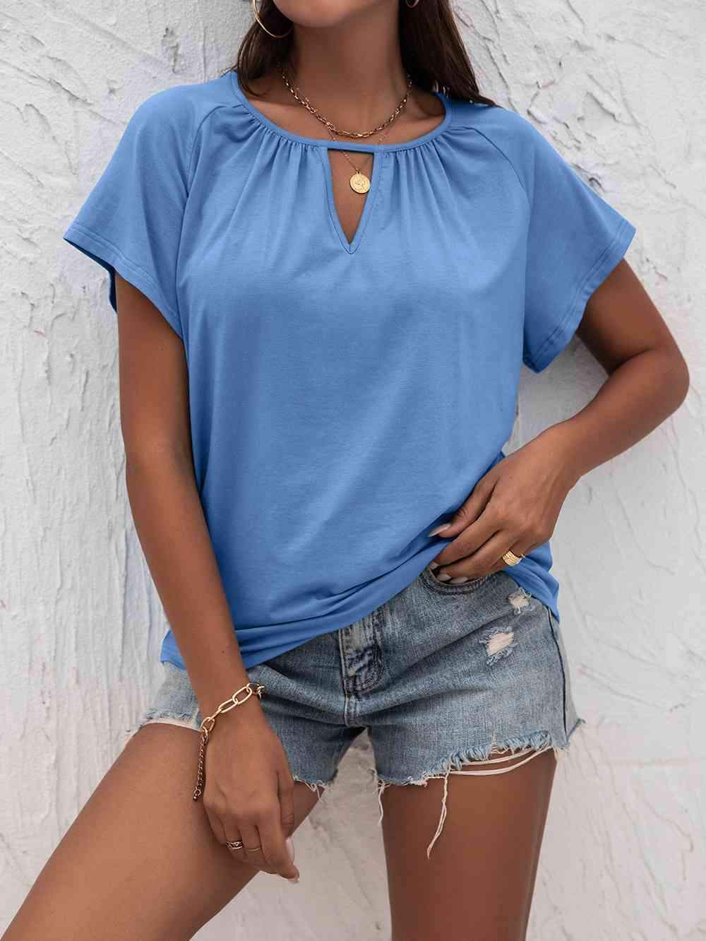 Cutout Round Neck T-Shirt Blouses - Tophatter Daily Deals